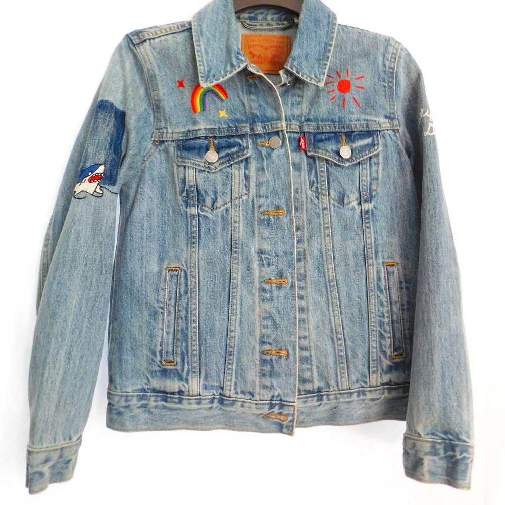 Levi's California Dreamin' Blue Demin Embroidered Jean Jacket Size XS